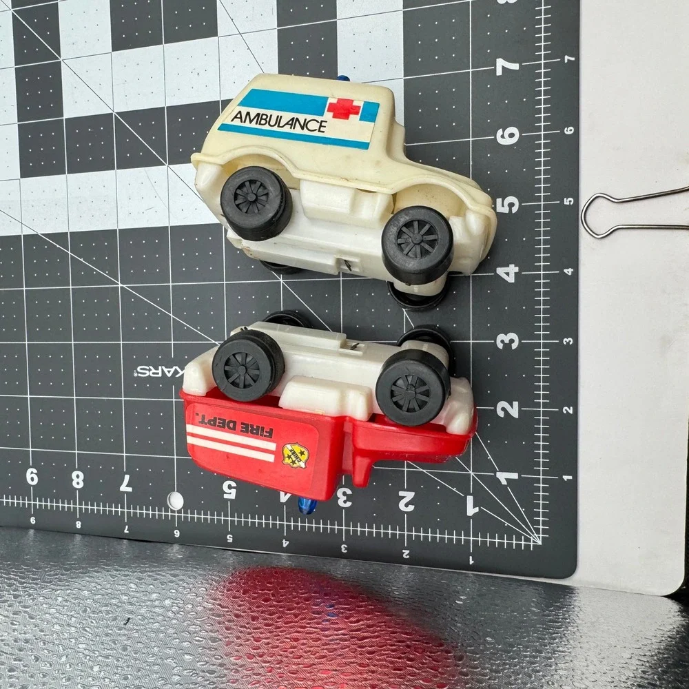 Toy Vehicle Set Toddler Red White Fire Truck Ambulance Hong Kong Vintage